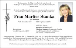 Traueranzeige Marlies Stanka