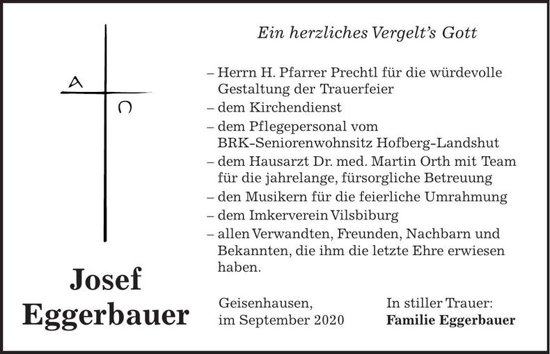 Traueranzeige Josef Eggerbauer