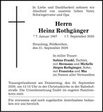 Traueranzeige Heinz Rothgänger