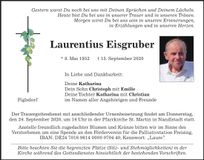 Traueranzeige Laurentius Eisgruber