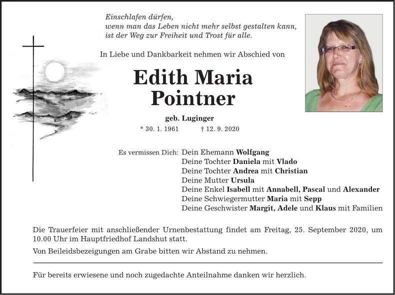 Traueranzeige Edith Maria Pointner