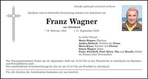 Traueranzeige Franz Wagner