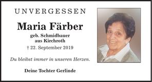 Traueranzeige Maria Färber
