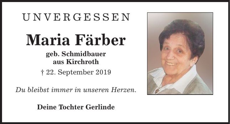 Traueranzeige Maria Färber