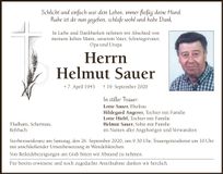 Traueranzeige Helmut Sauer