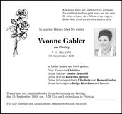 Traueranzeige Yvonne Gabler