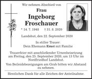 Traueranzeige Ingeborg Froschauer