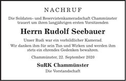 Traueranzeige Rudolf Seebauer