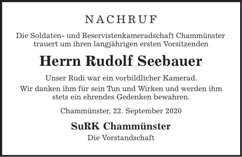 Traueranzeige Rudolf Seebauer
