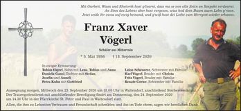 Traueranzeige Xaver Vögerl
