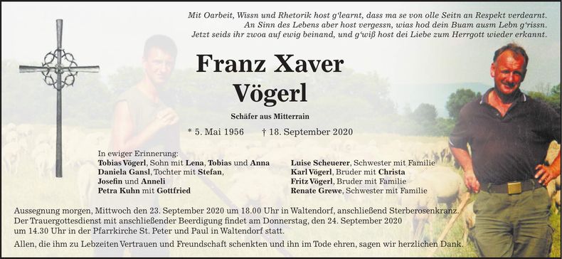 Traueranzeige Xaver Vögerl