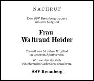 Traueranzeige Waltraud Heider