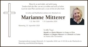Traueranzeige Marianne Mitterer