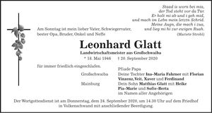 Traueranzeige Leonhard Glatt