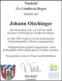 Traueranzeige Johann Oischinger