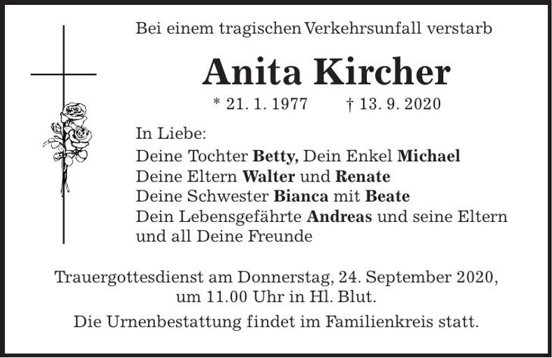 Traueranzeige Anita Kircher
