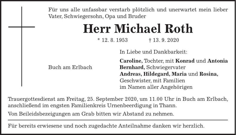 Traueranzeige Michael Roth