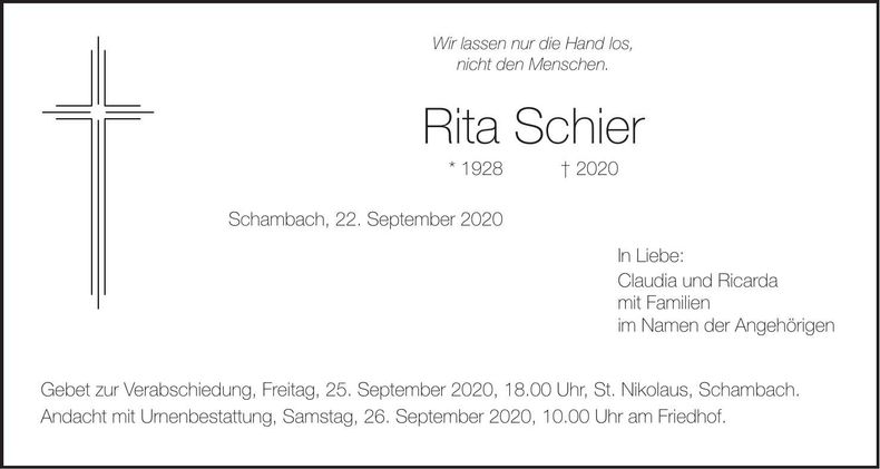 Traueranzeige Rita Schier