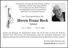 Traueranzeige Franz Beck