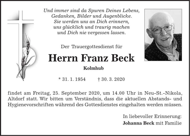 Traueranzeige Franz Beck