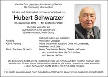 Traueranzeige Hubert Schwarzer