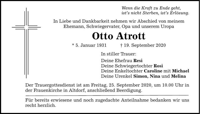 Traueranzeige Otto Atrott