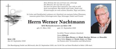 Traueranzeige Werner Nachtmann