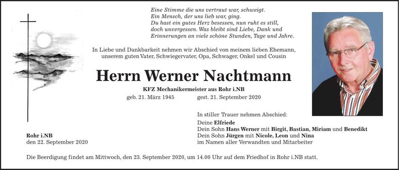 Traueranzeige Werner Nachtmann