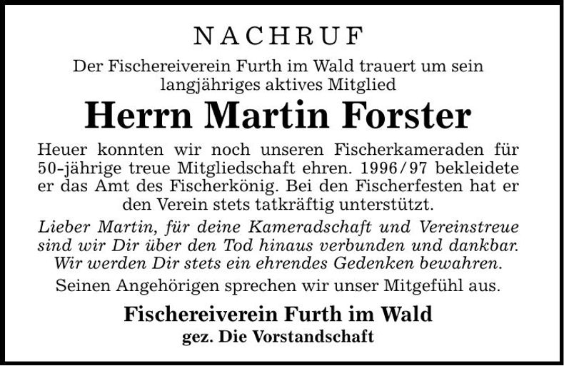Traueranzeige Martin Forster
