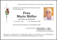 Traueranzeige Maria Müller