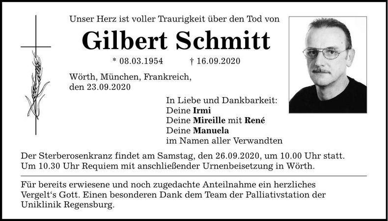 Traueranzeige Gilbert Schmitt