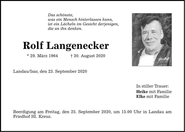 Traueranzeige Rolf Langenecker