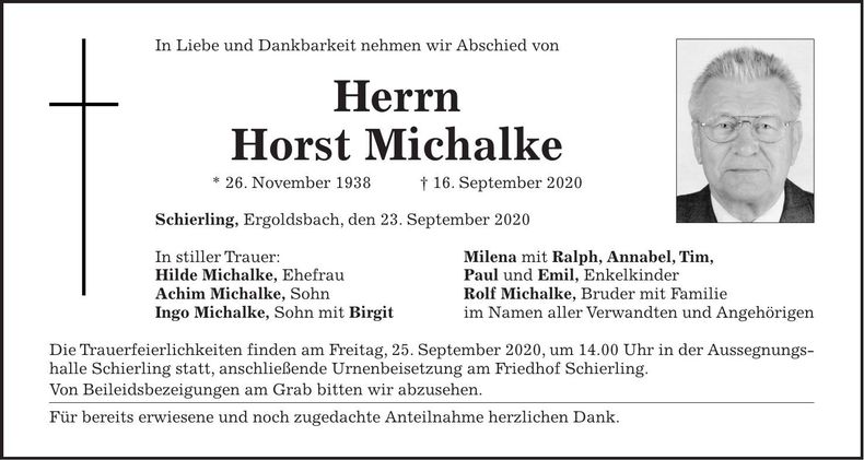 Traueranzeige Horst Michalke
