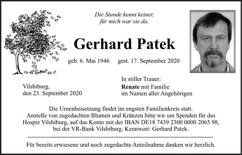 Traueranzeige Gerhard Patek