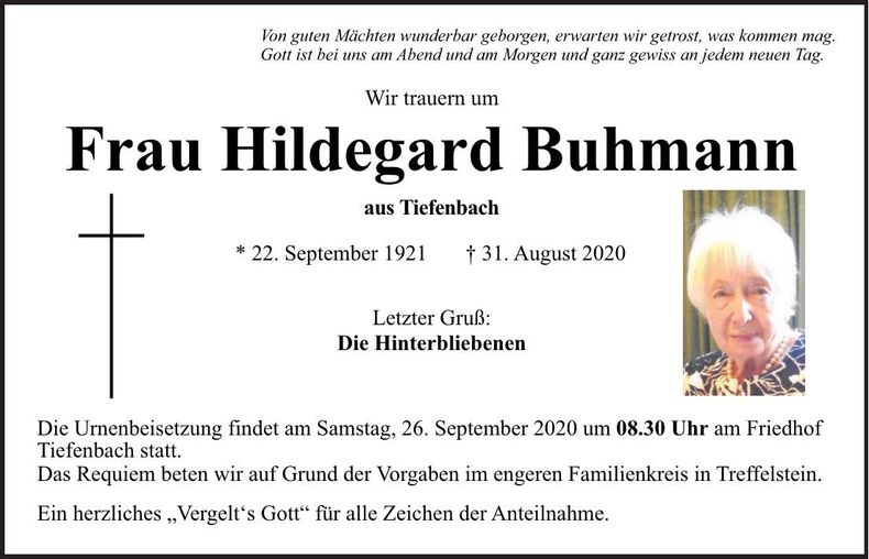 Traueranzeige Hildegard Buhmann