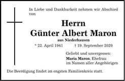Traueranzeige Günter Albert Maron