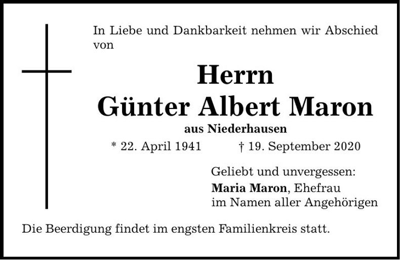 Traueranzeige Günter Albert Maron