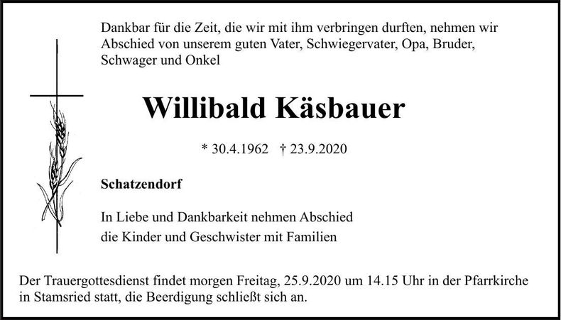 Traueranzeige Willibald Käsbauer