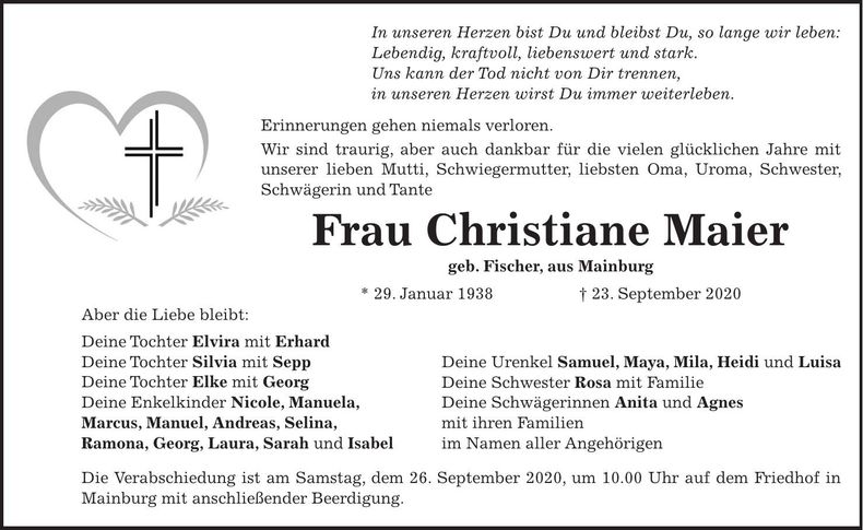Traueranzeige Christiane Maier