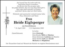 Traueranzeige Heide Eiglsperger