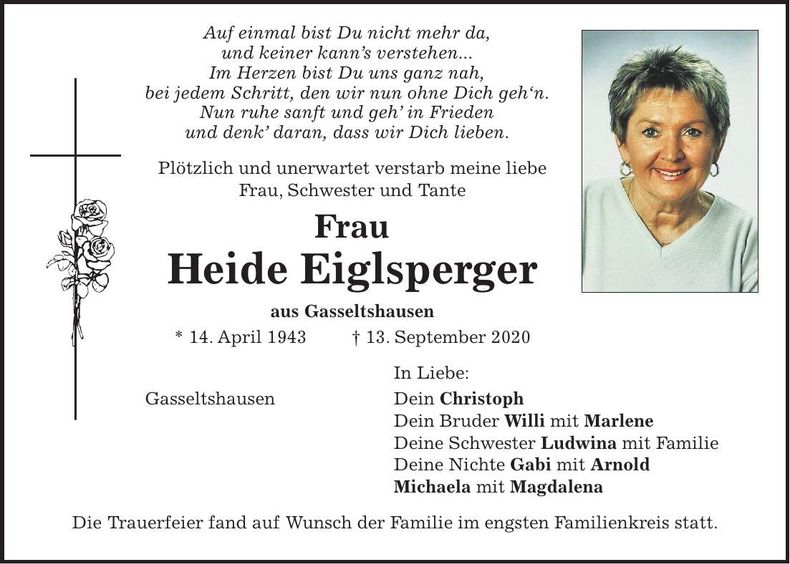 Traueranzeige Heide Eiglsperger