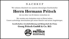 Traueranzeige Hermann Pritsch