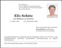 Traueranzeige Elis Schötz