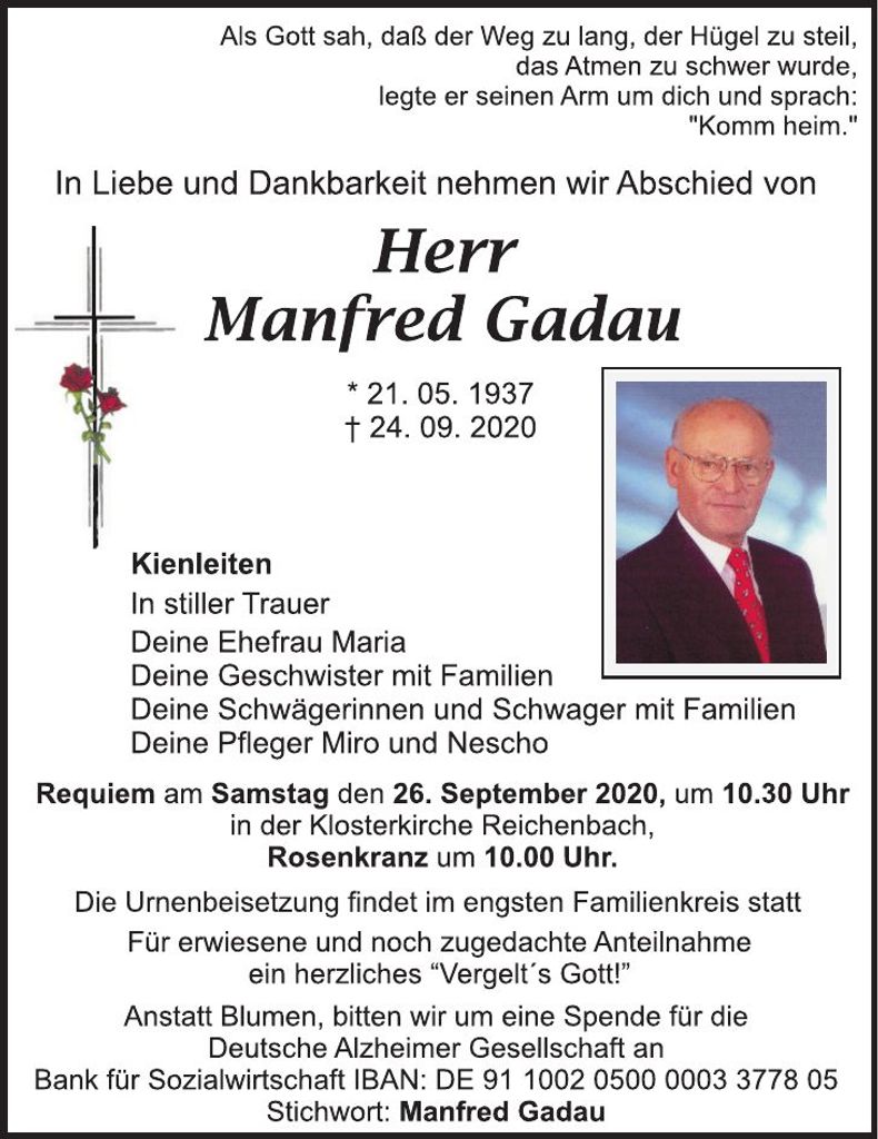 Traueranzeige Manfred Gadau