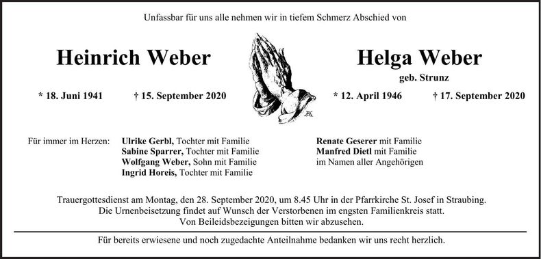 Traueranzeige Helga und Heinrich Weber
