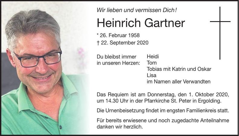 Traueranzeige Heinrich Gartner