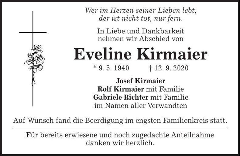 Traueranzeige Eveline Kirmaier