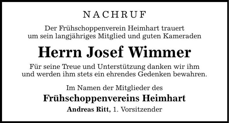 Traueranzeige Josef Wimmer