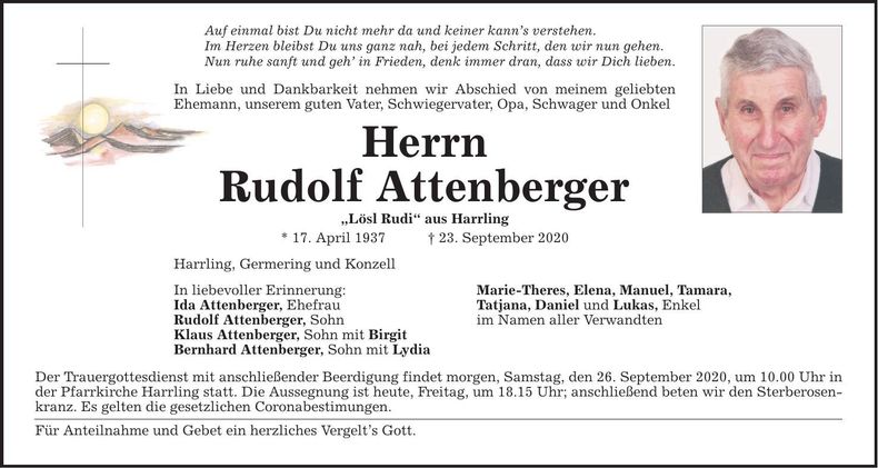 Traueranzeige Rudolf Attenberger