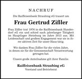 Traueranzeige Gertrud Zißler